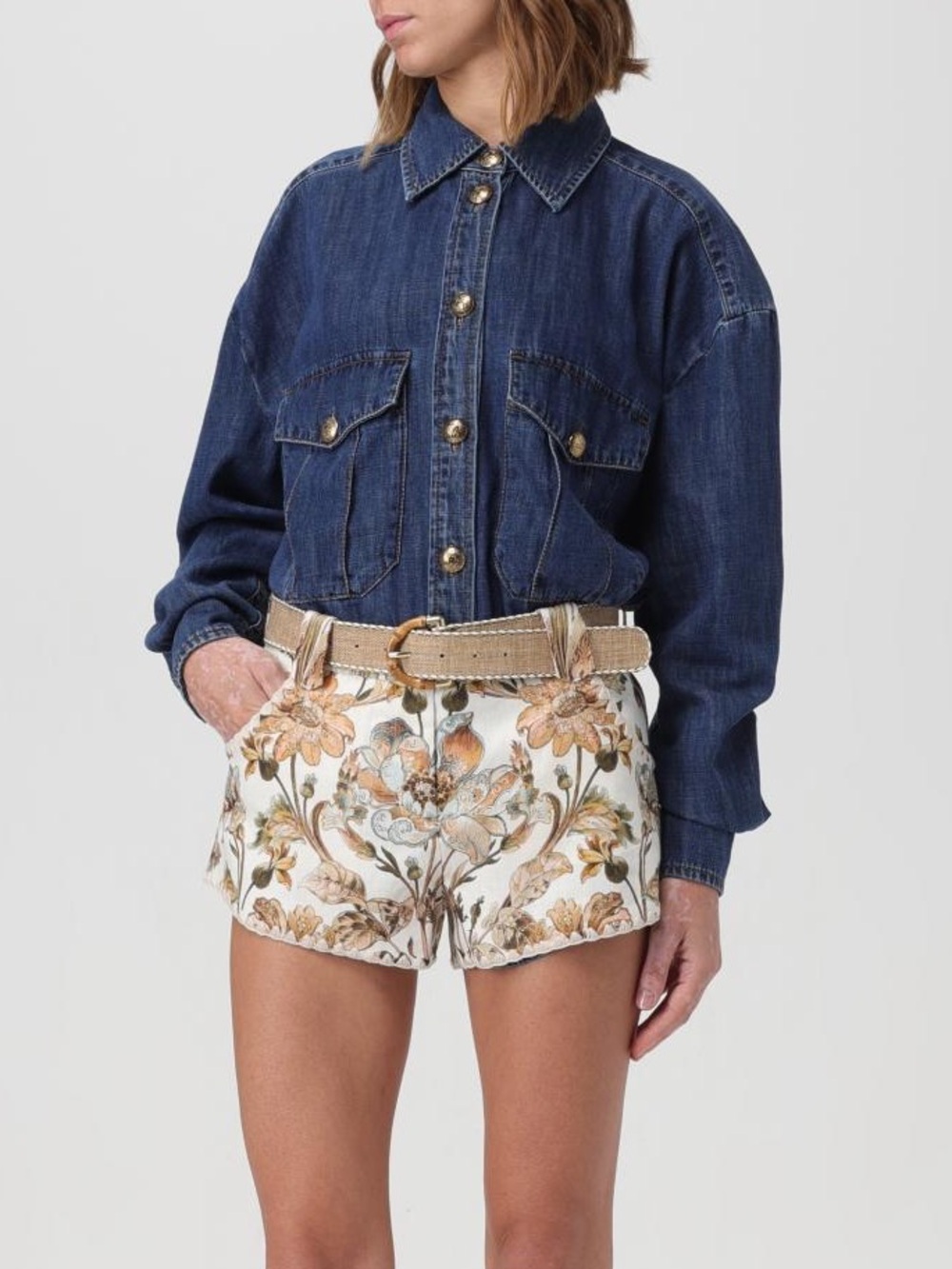 Zimmermann Chintz floral belted linen mini shorts